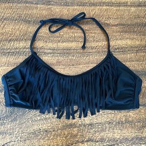 Xhileration size L black fringe bikini top.